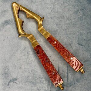 Vintage Brass Nutcracker: Hand Carved Wood Handles